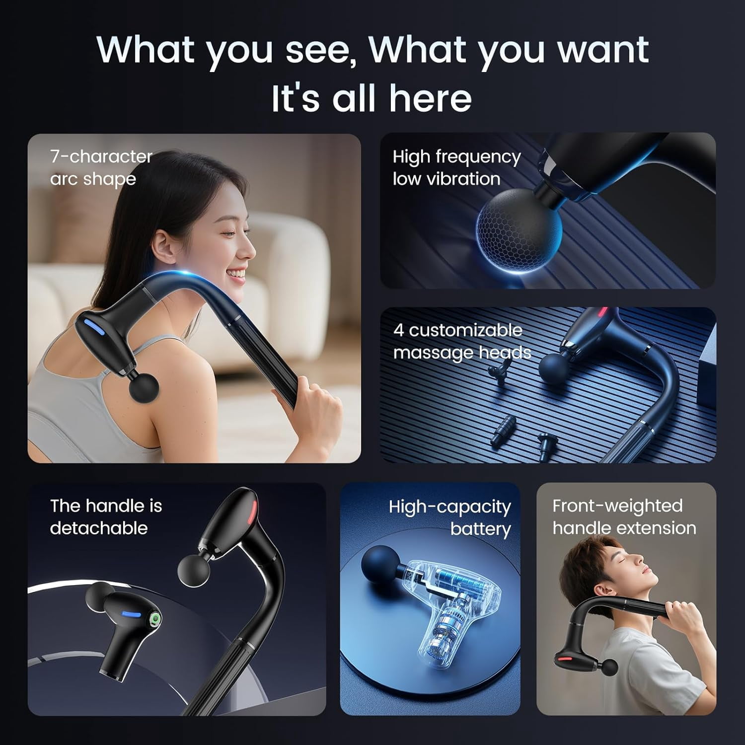 3-in-1 Massage Gun with Upgraded Extension Handle, Back Massager for Pain Relief