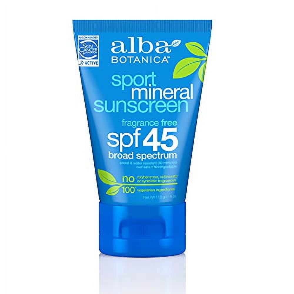 Alba Botanica Fragrance Free Sport SPF 45 Mineral Sunscreen, 4 oz.