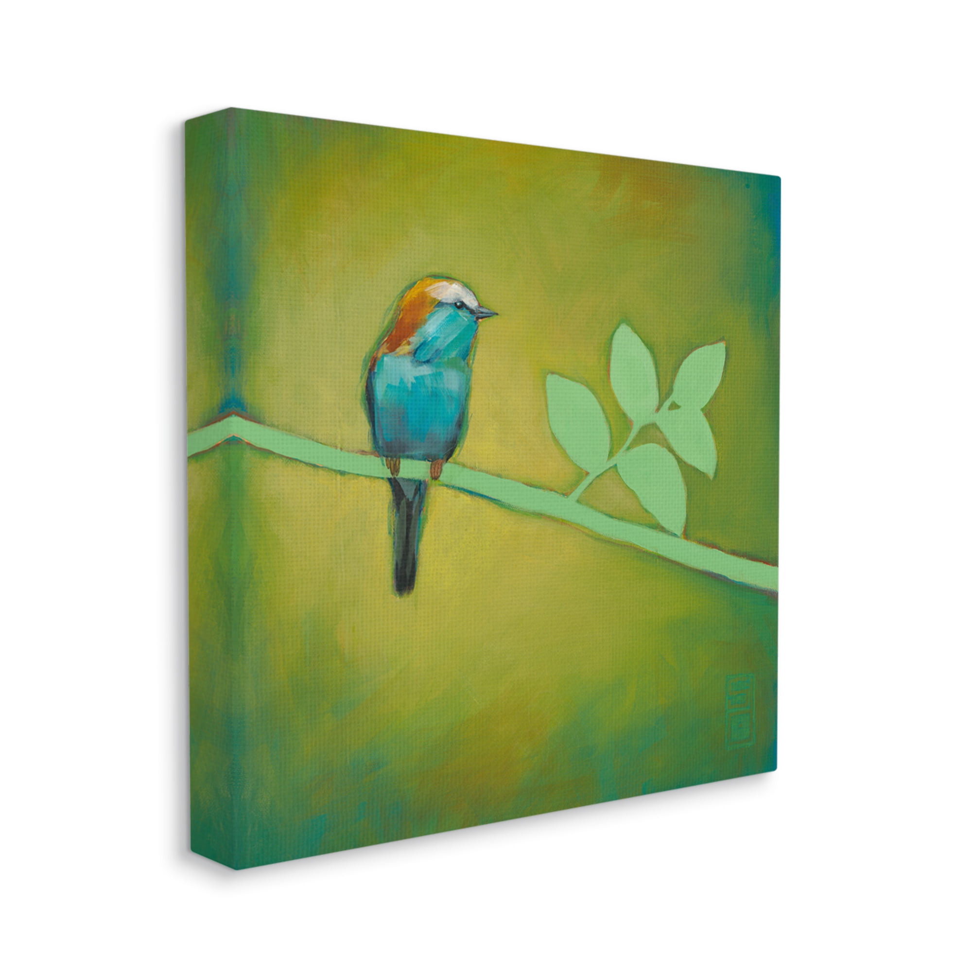 Stupell Industries Bird on Green Branch Animals & Insects Painting Gallery Wrapped Canvas Print Wall Art, 24 x 24