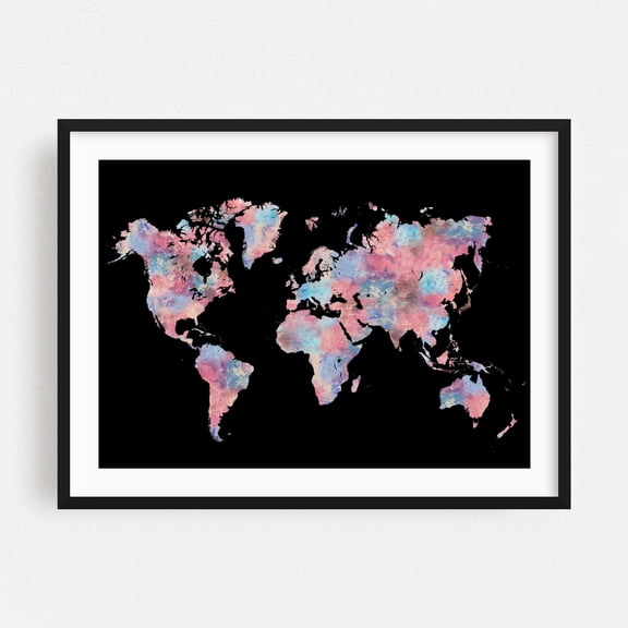 Wanderlust - Mixed Media Map Pastel Abstract Travel Poster Modern Art Black Framed Wall Art Print 5 x 7 inches
