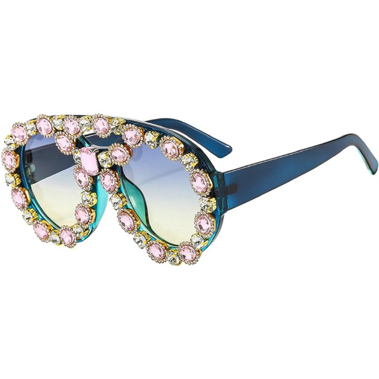 Oversized Round Rhinestone Sunglasses for Women Men Vintage  display picture 2
