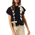 thumbnail image 1 of FOCUSNORM Pull-Over Contrasté pour Femmes Col Rond Manches Courtes Débardeur pour Sortir Streetwear pour Usage Quotidien, 1 of 9