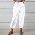 thumbnail image 2 of ameIAEA Womens Cotton Linen Pants Wide Leg Casual Print Pants Elastic Waist Drawstring Trouser with Pockets, 2 of 4