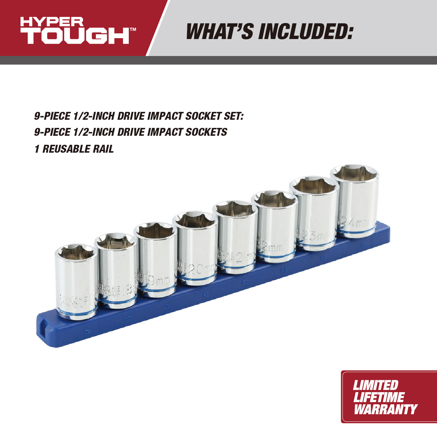 Hyper Tough 9-Piece Metric Socket Set, 1/2-Inch Drive photo 4
