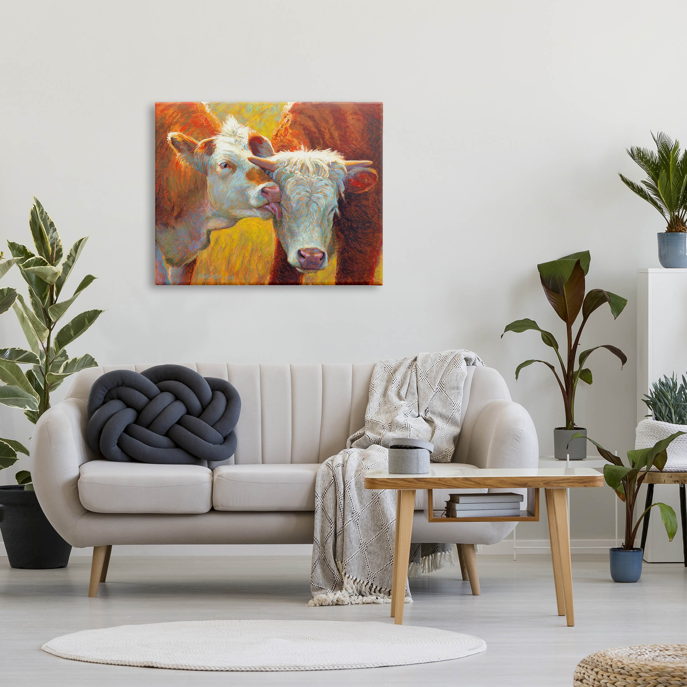 Cow Licking Farm Animals Animals & Insects Painting Gallery Wrapped Canvas Print Wall Art