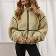 thumbnail image 2 of jtjvou Womens Coat Casual Lapel Full Zip Fleece Jacket Long Sleeve Oversized Warm Winter Outwear with Pockets Beige M, 2 of 9