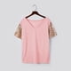 thumbnail image 4 of Elegantes blusas de manga corta con cuello en V y lentejuelas empalmadas de color sólido para mujer OAVQHLG3B Store lin121212, 4 of 5