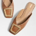 thumbnail image 6 of Sam Edelman Lavina 5 Brown Slip On Square Toe Gold Stud Fabric Flat Mules Shoes (Cuoio, 10), 6 of 7