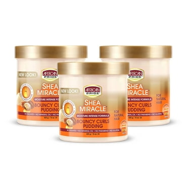 African Pride Shea Miracle Bouncy Curls Pudding (3 Pack) - Contains Shea & African Mango Butter to Define Curls & Coils & Tame Hair Frizz, 15 Oz