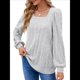 thumbnail image 3 of Camisas Tipo Túnica para Mujer, Camisas Holgadas de Larga, Camisas de Cuello Cuadrado Gris S, 3 of 8