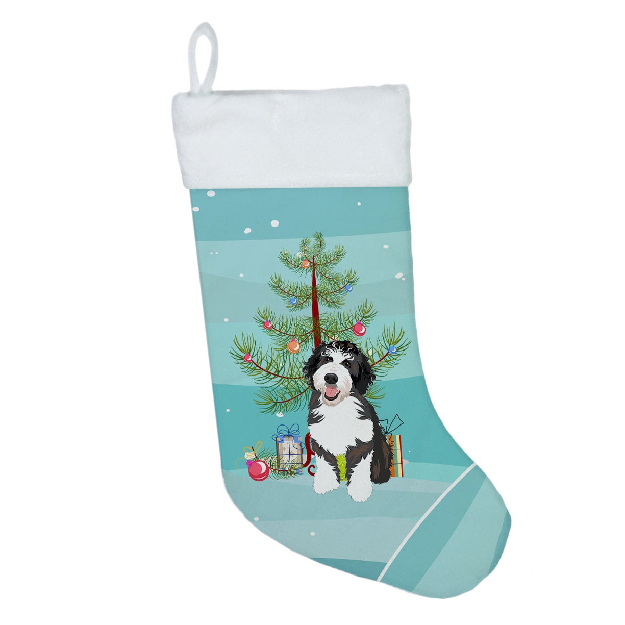 Doodle Silver and White #1 Christmas Christmas Stocking 13.5 in x 18 in