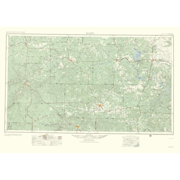 Topographical Map - Llano Texas Quad - USGS 1954 - 23 x 32.77 - Vintage Wall Art