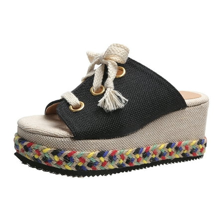 

Wedge Platform Sandal Women Summer Cork Canvas Peep Toe Wedges Sandal