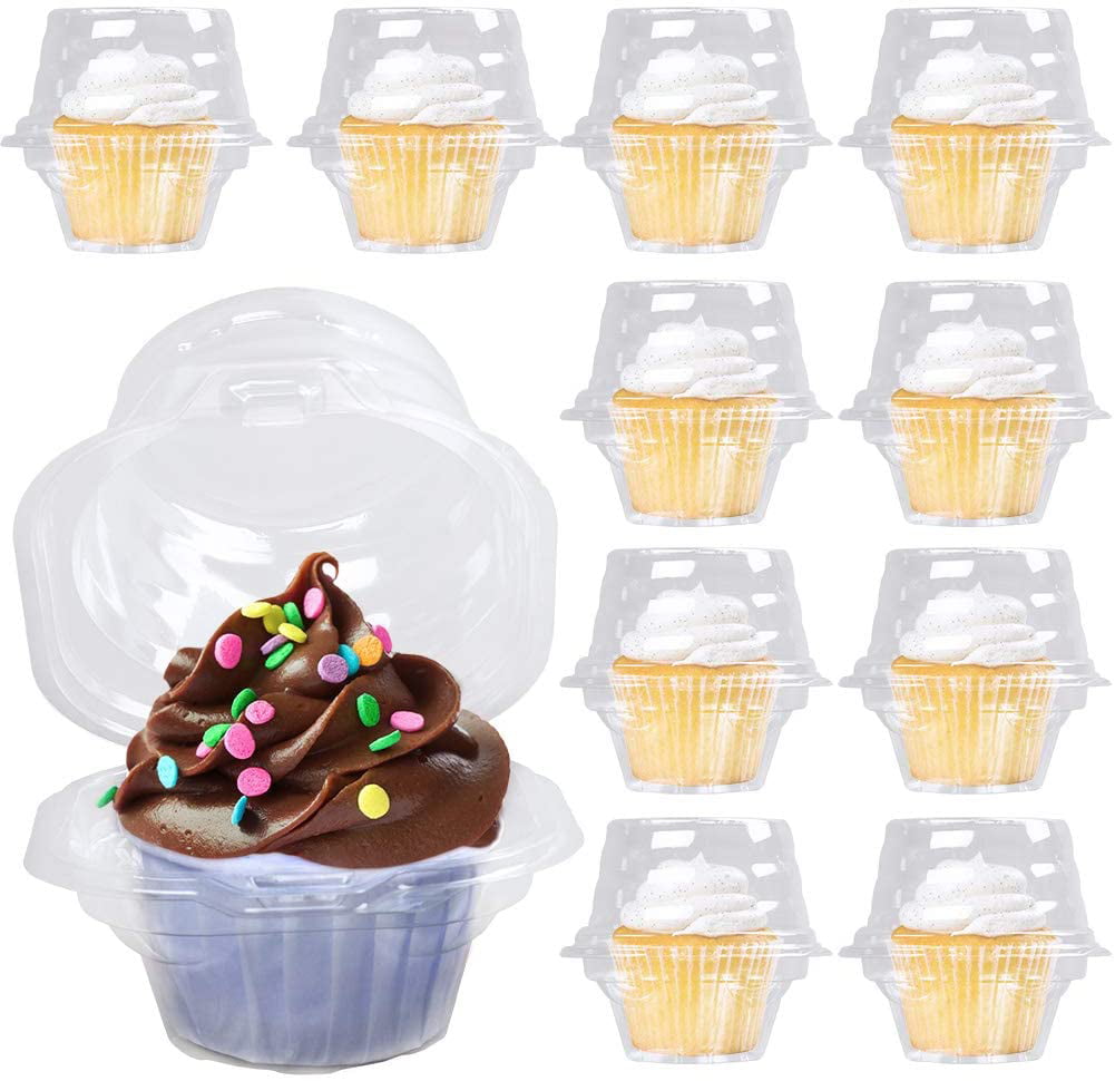 50 PCS Individual Cupcake Container Disposable Clear Plastic Cupcake Boxes with