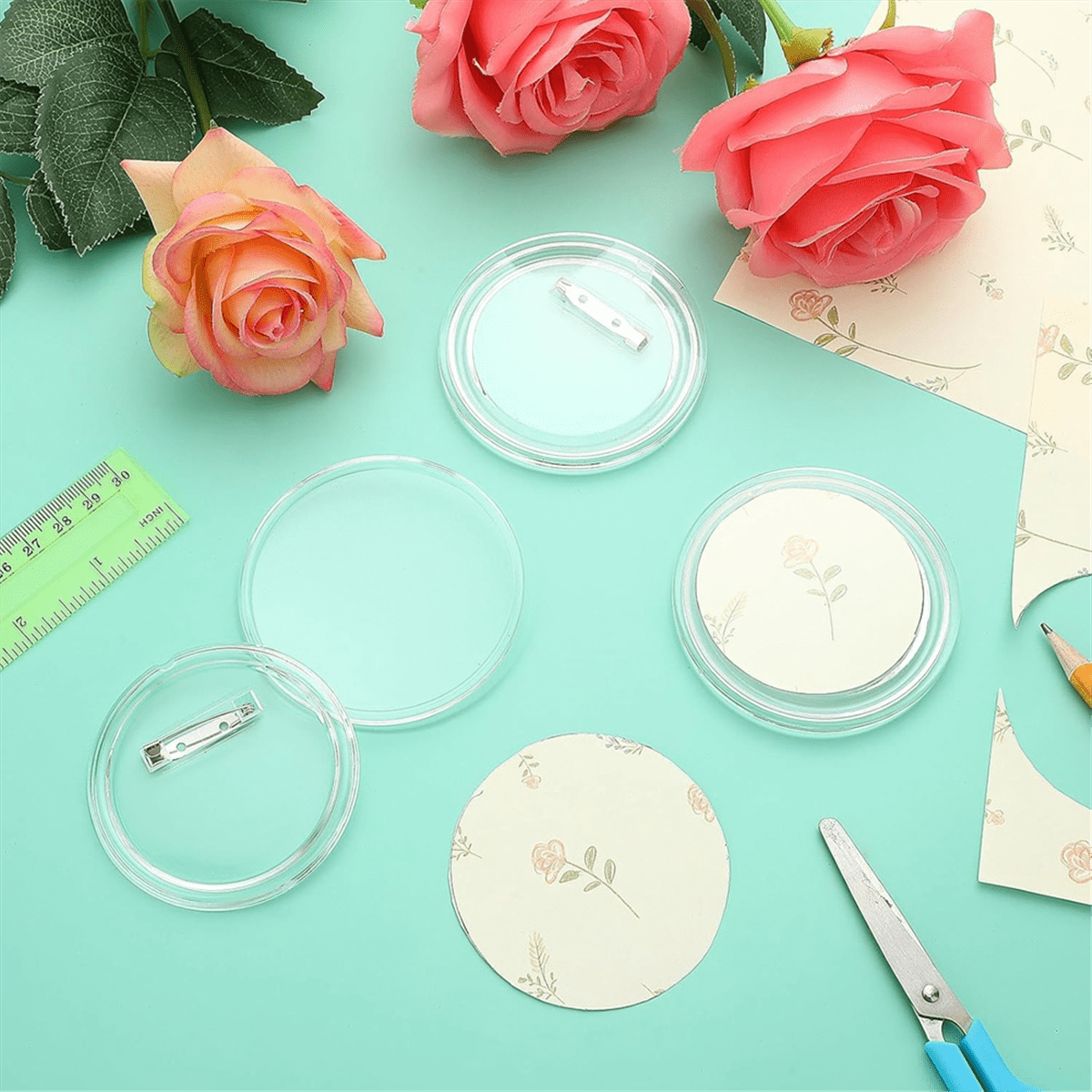 60 Pcs 3 Inch Clear Button Pins for Crafts DIY Photo Buttons Acrylic Pin Blank Bulk