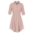 thumbnail image 6 of Ichuanyi Woman Dress, Summer Women's Fashion Casual Lapel Solid Color Button Long Sleeve Slim Fit Belt Dress(Includes Belt), 6 of 7