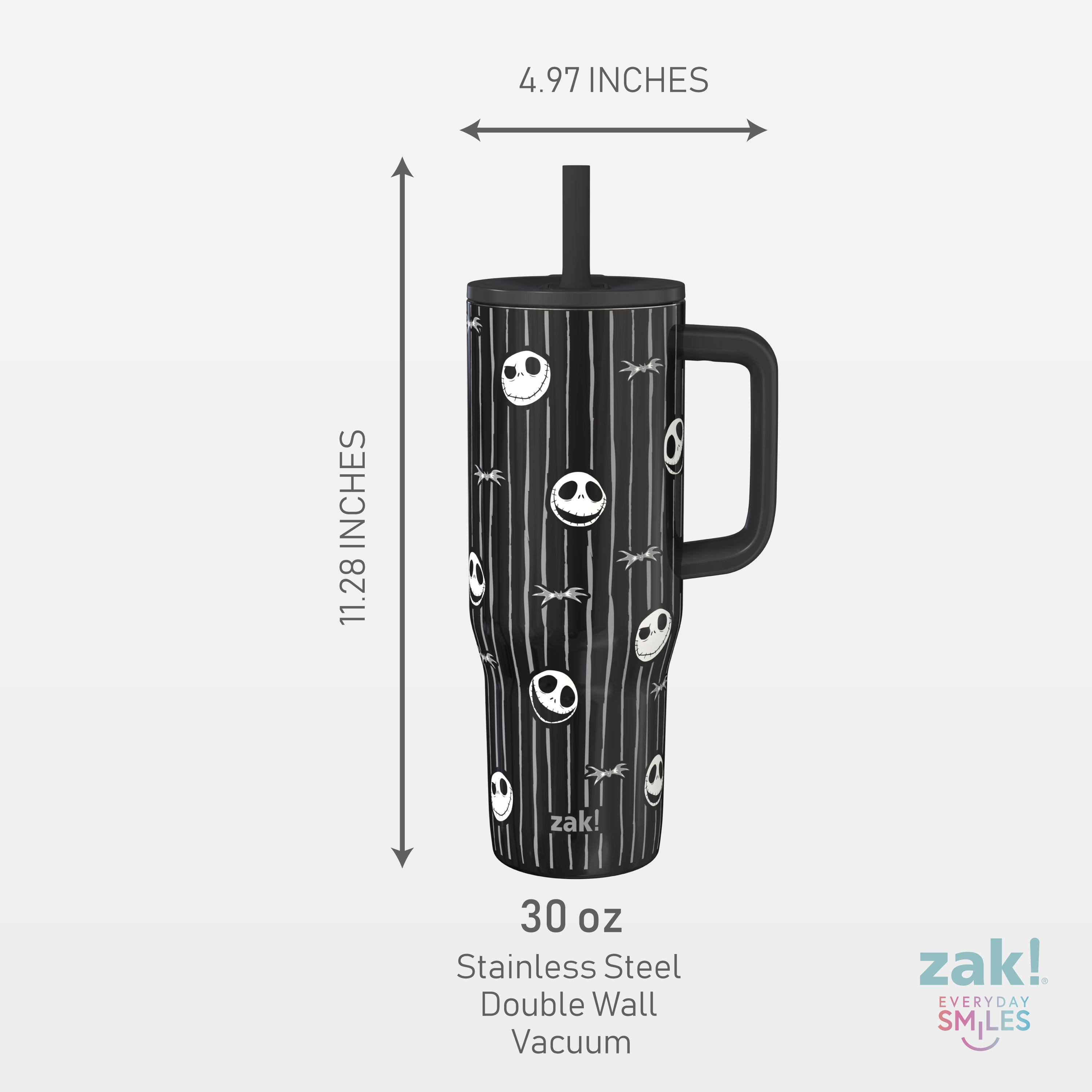 Zak Designs 30oz Nightmare Before Christmas Double Wall Stainless Steel Vaccuum Insulated Sutton Straw Tumbler