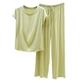 thumbnail image 2 of uublik Comfy Pajamas for Women Set 2 Piece Lounge Set Casual Short Sleeve Tops and Wide Leg Pants Loungewear Matching Sleepwear Green, 2 of 8