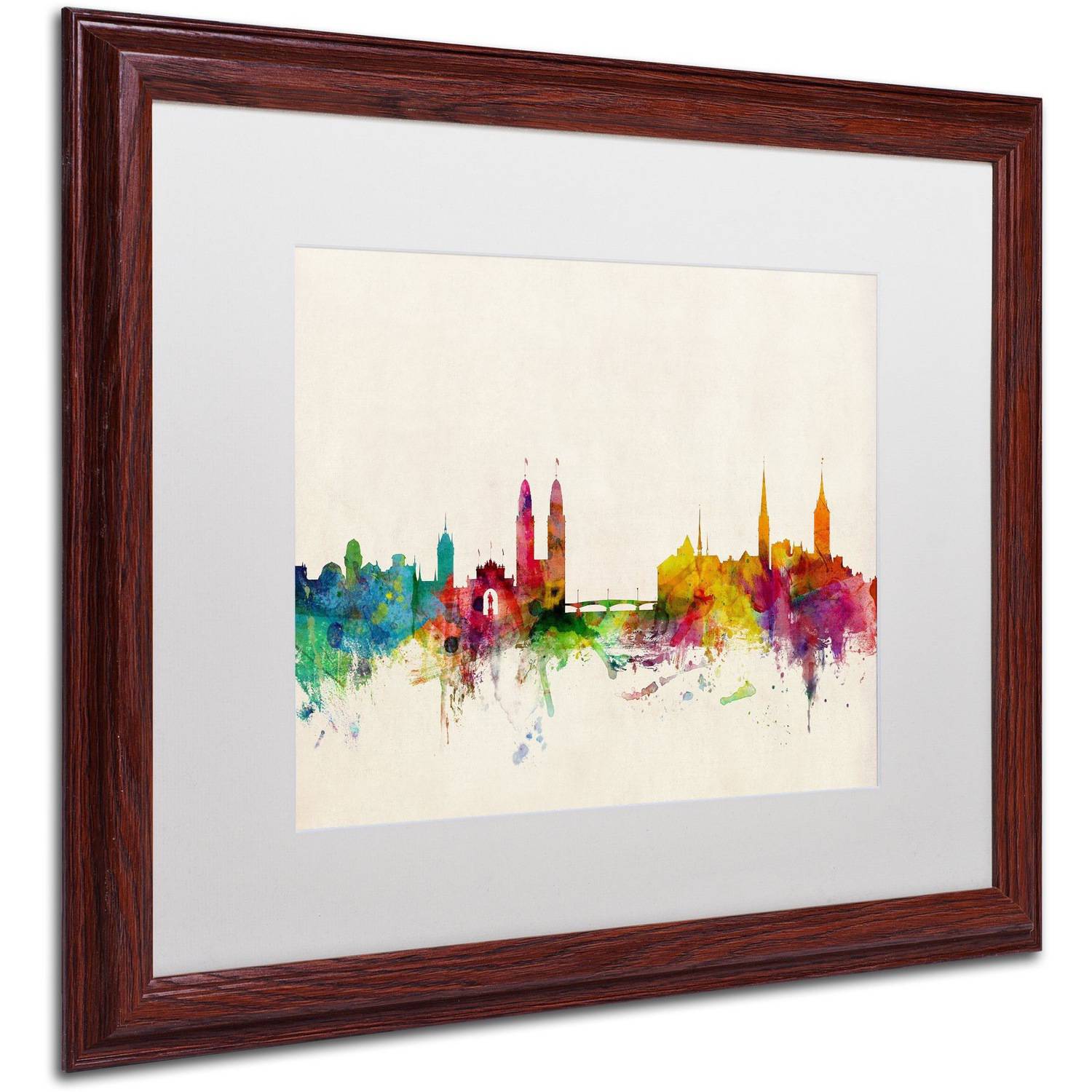 Trademark Fine Art 'Zurich Switzerland Skyline' Canvas Art by Michael Tompsett, White Matte, Wood Frame