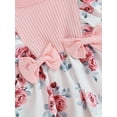 thumbnail image 5 of Infant Girl Rompers Dress Long Sleeve Rib Knit Floral Print Skirt Hem Jumpsuits with Headband, 5 of 7