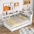 thumbnail image 2 of L-Shaped Corner Full Platform Beds, Wood Frame with Trundle and Drawers Full Bed with Built-in Desk, 3 Full Beds in 1 for Boys Girls Teens, White, 2 of 7