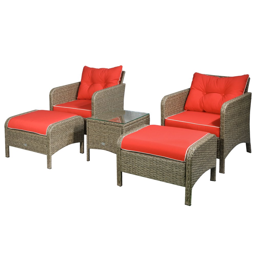 Outsunny 5 Piece Rattan Wicker Outdoor Patio Conversation Set with 2