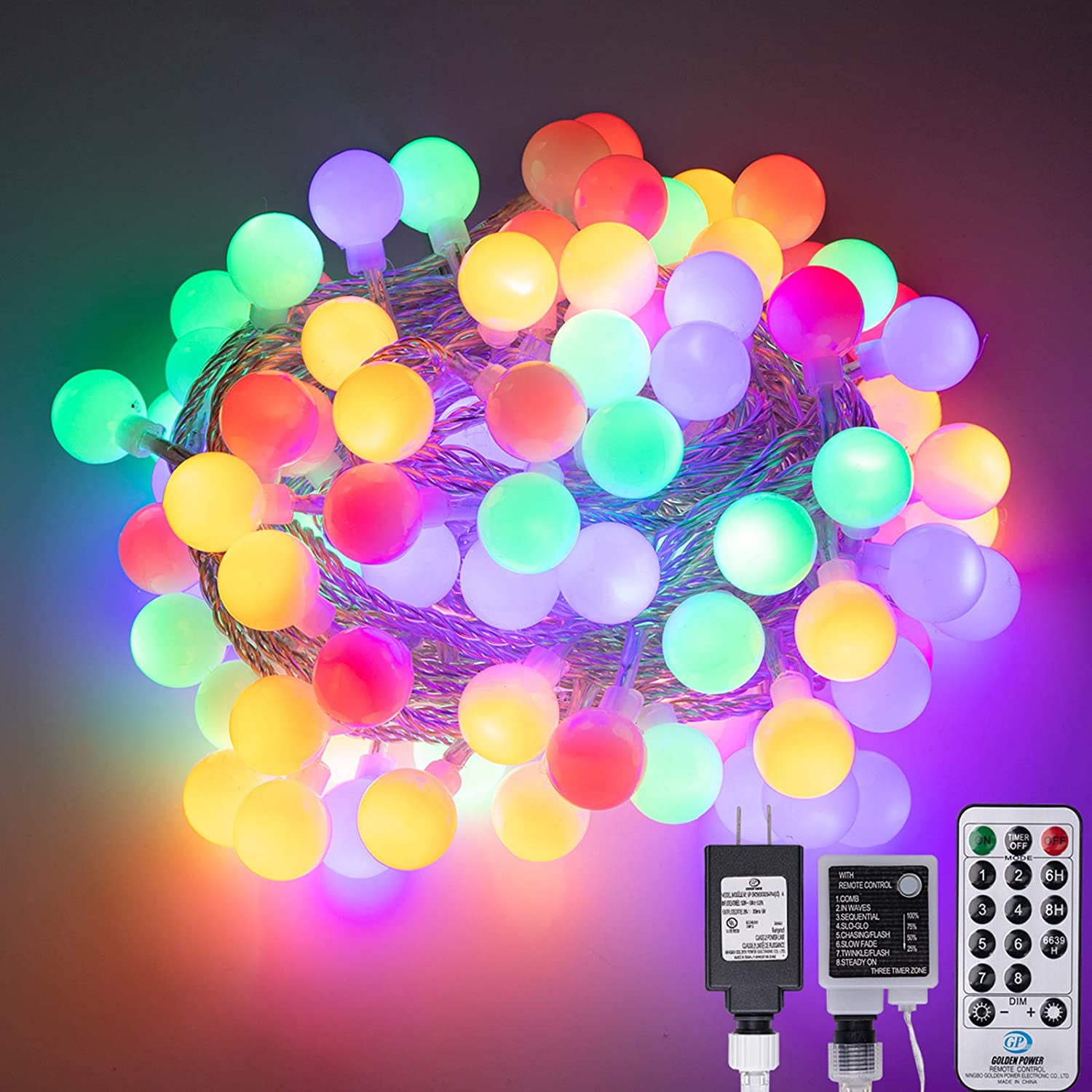 Bibana 100 LED 49 FT Globe Ball String Lights Fairy String Lights Plug