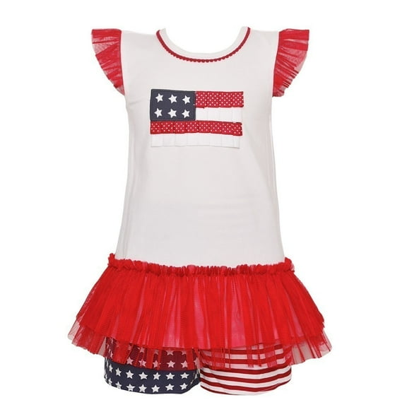 Bonnie Jean July Fourth Patriotic American Flag Girls Short Set-3T