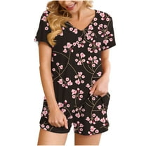 Aueoeo Pajamas for Women Shorts Set, Womens Pajama Sets Soft Short Sleeve Shirt and Shorts 2 Pieces Lounge Outfit Sets Sleepwear Nightwear Sleep Set
