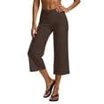 thumbnail image 3 of Workout Leggings Dqueduo Women's Fashion Solid Color Elastic Waist Yoga Capris Pants Brown M, 3 of 7