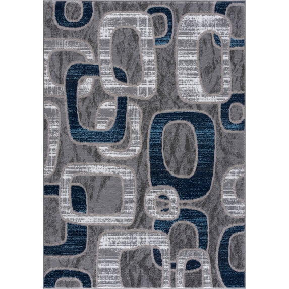 L'baiet Rectangle Emberly Blue Geometric 8 ft. x 10 ft. Area Rug for Entryway, Living Room, Dinning Room, etc.