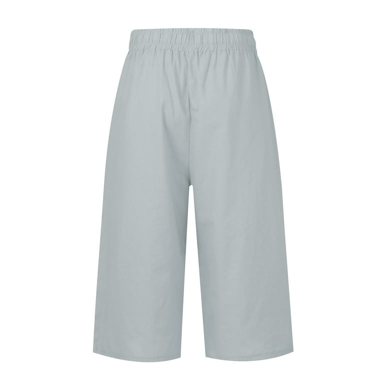 Jzuxvd Capri Pants for Women Linen Cotton Drawstring Cropped
