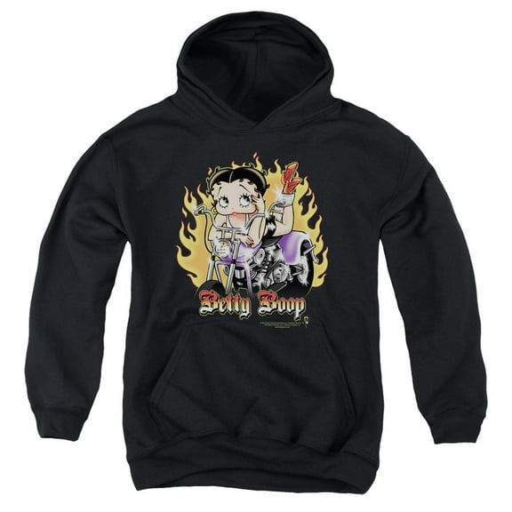 Betty Boop - Biker Flames Boop - Youth Hooded Sweatshirt - Large