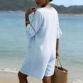 thumbnail image 7 of Gamivast Rompers for Women Linen Button Down V Neck Short Sleeve with Pockets Lightweightloose Fit Knee Length Romper Elastic Waist Vacation Beach Resort Summer Wear Blue XL, 7 of 7