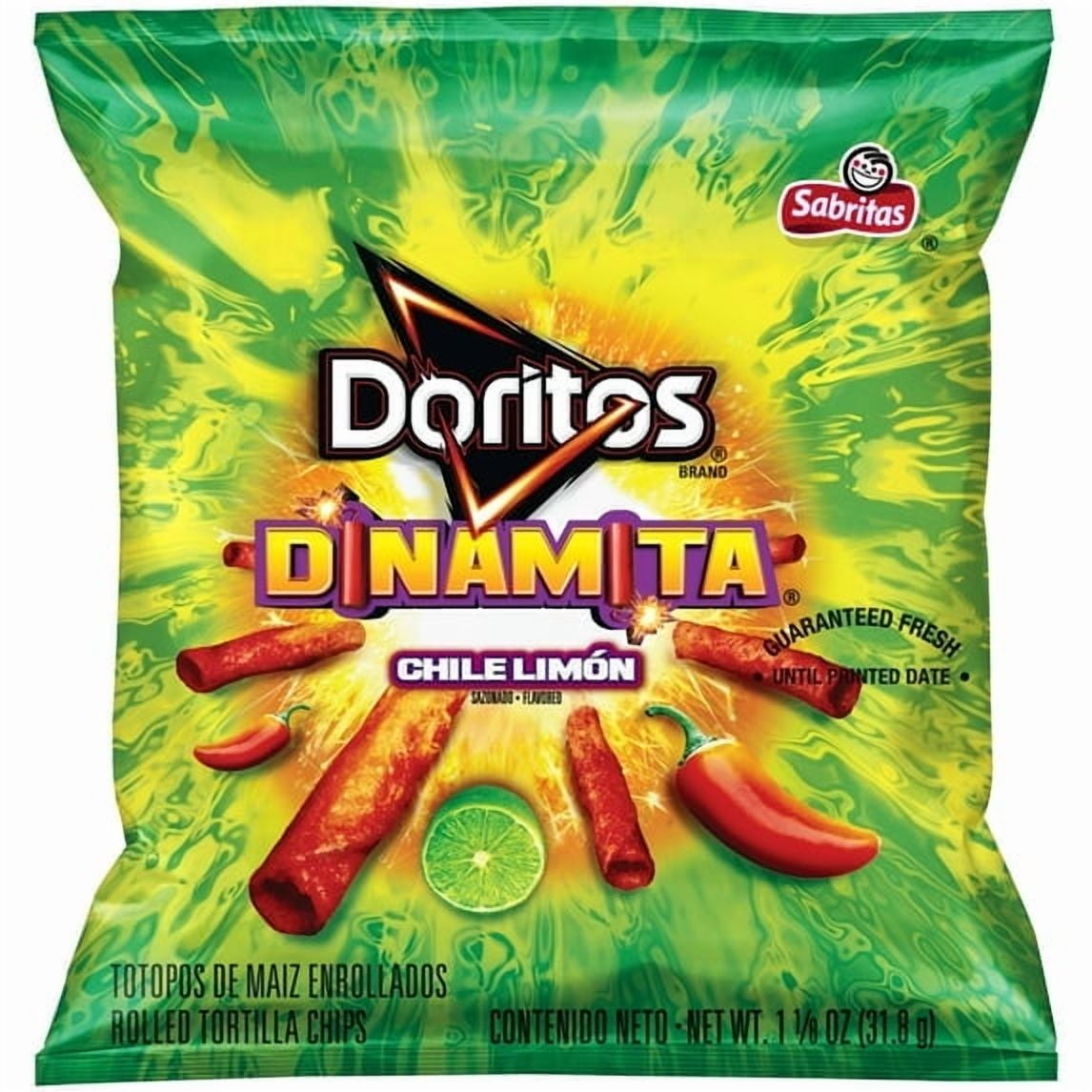 Doritos DINAMITA CHILE LIMÓN • 44 Bags • 1.125 oz EACH • Total 49.5 oz • Rolled Tortilla Chips • Spicy Tangy Crunch • Lunchbox / Vending / Party BULK BOX
