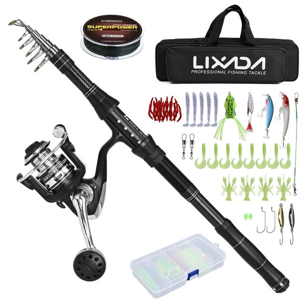Fishing Rod and Reel Combos Telescopic Fishing Pole with Spinning Reel Combo  Kit Fishing Line Lures Hooks Set Fishing Accessories with Carry Bag 