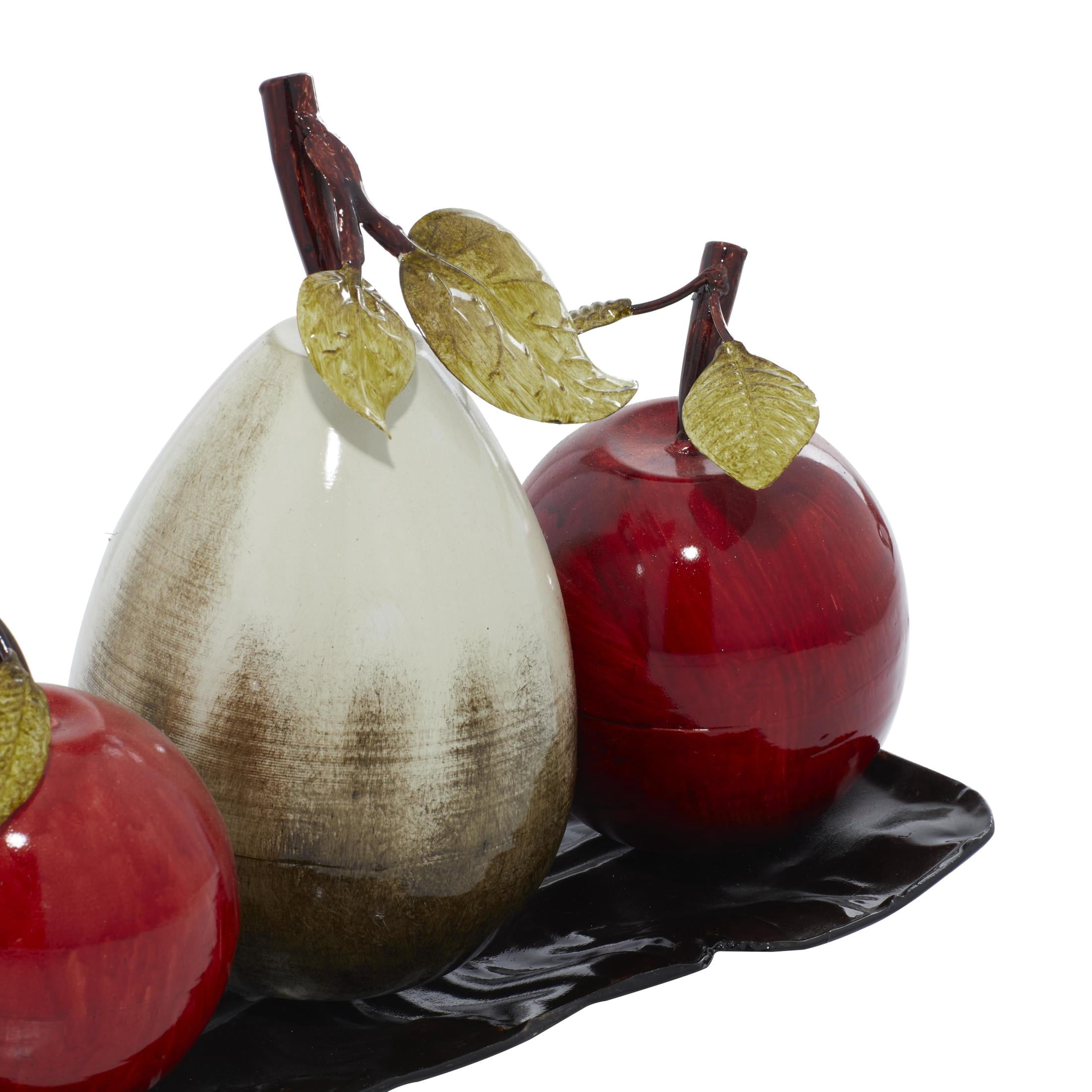 18" x 12" Red Metal Fruit Sculpture with Platter, by DecMode