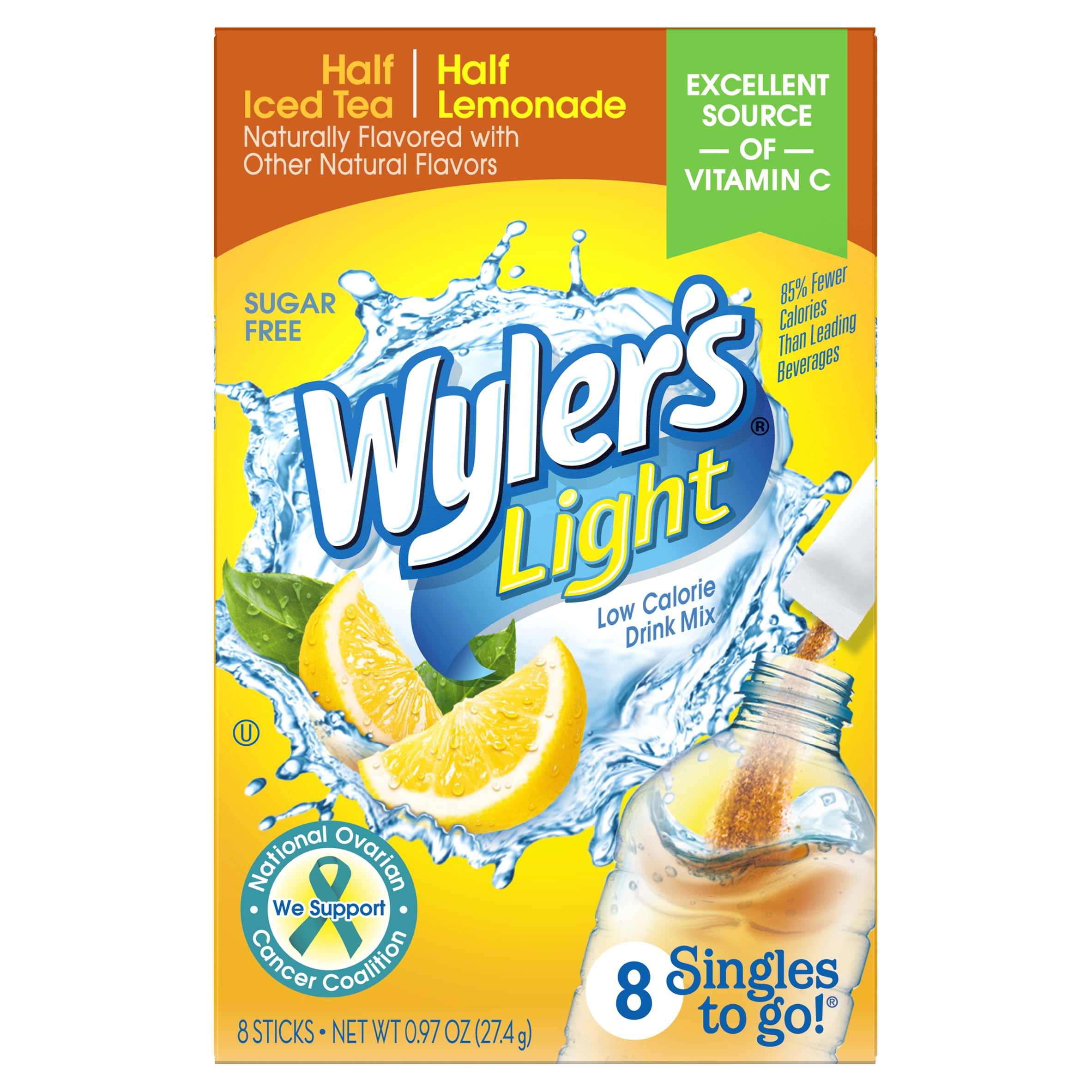 Wyler's Light Half Iced Tea Half Lemonade Low Calorie Drink Mix, 8