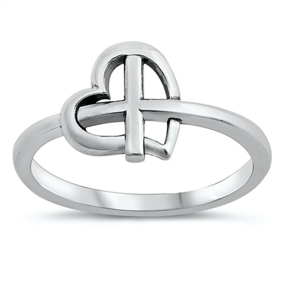 Cross Heart Faith Love Christian Purity Ring 925 Sterling Silver Band Jewelry Female Male Size 10