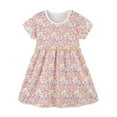 thumbnail image 2 of Cethrio Kids Girls Casual Dresses, Short Sleeve Floral Print Cute Cotton Summer Dress Pink Size 5T, 2 of 9