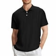 thumbnail image 2 of YLSDY Eyelet Button Collared Shirts for Men Short Sleeve T-Shirts Golf Button Collareds Summer Beach Casual Solid Color Blouse Tops Black S, 2 of 6