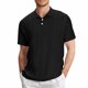 thumbnail image 1 of Blusa y camisa de manga corta con cuello vuelto para hombre, color liso, informal, holgada, con botones, de poliéster, 1 of 6