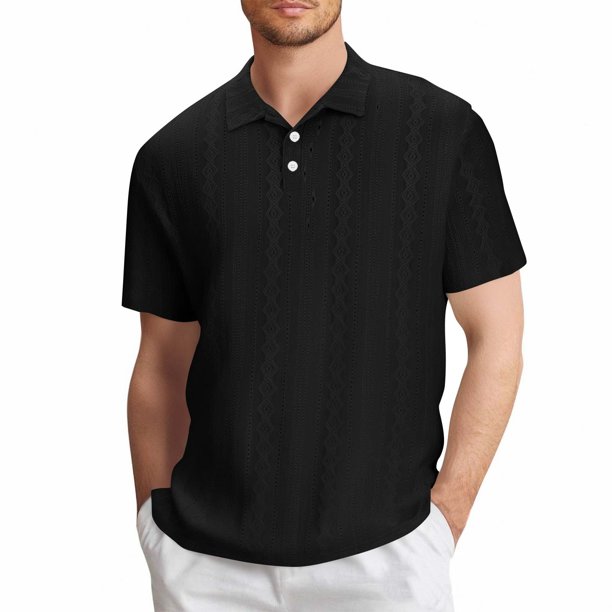 Blusa y camisa de manga corta con cuello vuelto para hombre, color liso, informal, holgada, con botones, de poliéster