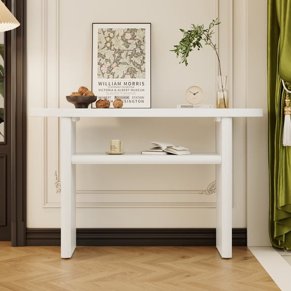 TREXM Elegant Minimalist Console Table with Rounded Edges and Sturdy Shelf Design for Entryway, Living Room(Antique White)