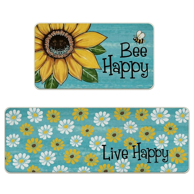 Farmhouse Floor Decoration Mat Set of 2 for Kitchen and Entryway Seasonal Rug 2PCS