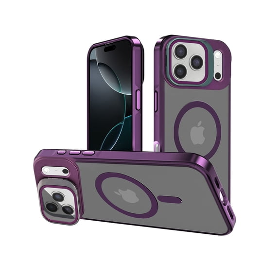 Wireless Charging Compatible Clear Kickstand Cover for iPhone 17 Pro Max - Purple
