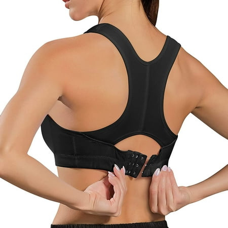 

Nebility Racerback High Impact Sports Bras for Women Front Adjustable Wireless Workout Bra Push Up Crop Top(Black Medium)