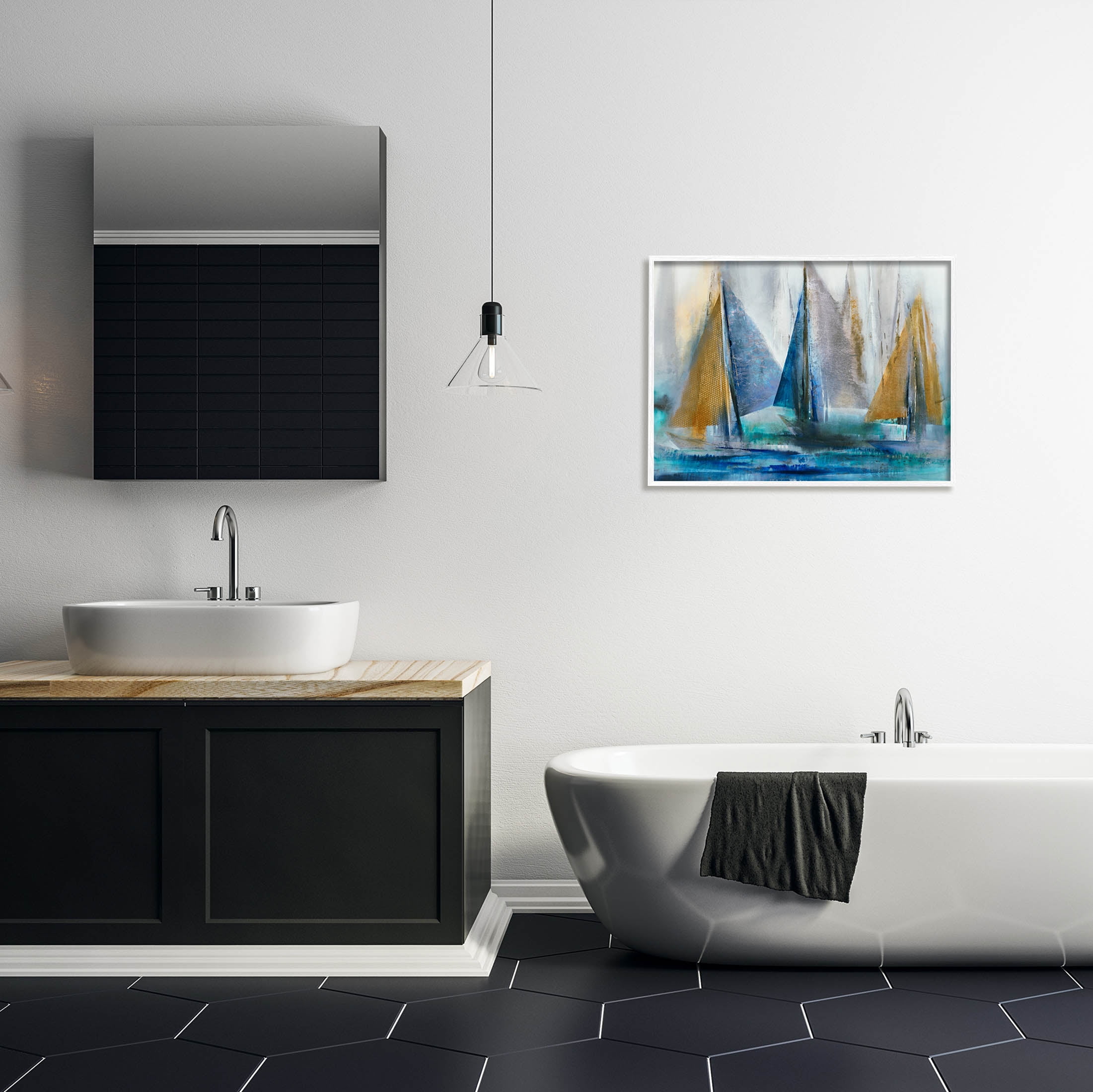 Stupell Industries Layered Sailboat Collage Graphic Art White Framed Art Print Wall Art, Design by K. Nari