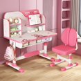 thumbnail image 3 of 2Pcs/Set Premium Kids Study Desk Chair Set, Height Adjustable Children School Study Table Chair Set with Astronaut Pattern, Ergonomic Desk Chair with Large Writing Board, Bookshelf and Drawer, 3 of 6