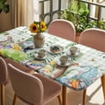 thumbnail image 3 of Green Easter Table Cloths for 6 Foot Rectangle Tables, Checkered Eggs Gnomes Bunny Elegant Pastoral Patio Waterproof Elastic Fitted Tablecloths, Washable Rectangular Table Cover for Camping, 3 of 8